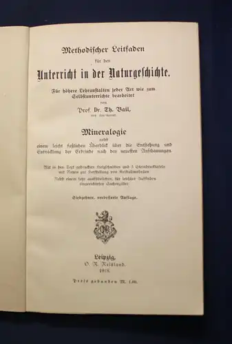 Bail Methodischer Leitfaden für den Unterricht in der Naturgeschichte 1918 js
