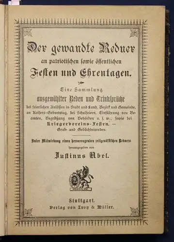 Abel Sammelband mit 4 Titeln  Der gewandte Redner 1871 Festreden Redekunst sf