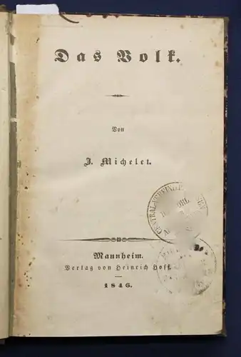 Michelet Das Volk 1846 Geschichte Handwerk Natur Gesellschaft Vaterland sf