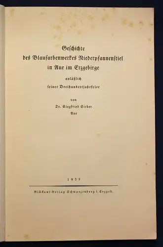 Sieber Geschichte des Blaufarbenwerkes Niederpfannenstiel 1935 Wirtschaft sf