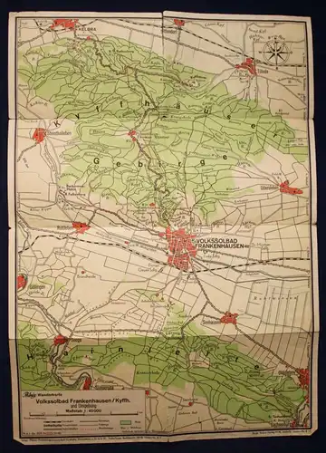 Original Wanderkarte mit Stadtplan Frankenhausen/ Kyffh. um 1930 Ortskunde sf