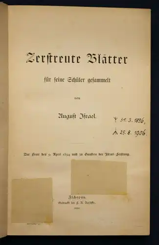 Israel Zerstreute Blätter 1894 Geschichte Wissen Schule Pädagogik Gesellschaf sf