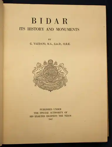 Yazdani Bidar its History and Monuments 1947 Geschichte Denkmäler Kunst sf