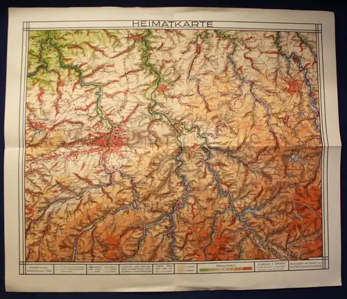 Orig. lithographische Karte von Flöha (Erzgebirge) um 1935 Geografie sf