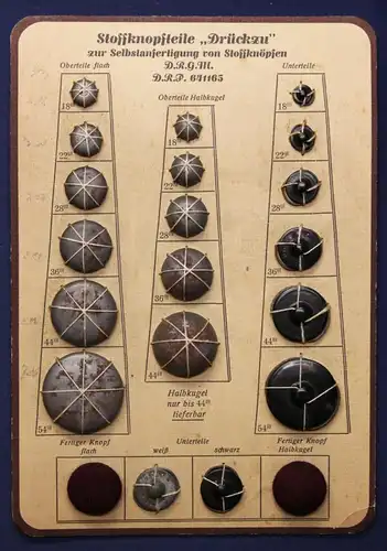 Stoffknopfteile "Drückzu" zur Selbstanfertigung von Stoffknöpfen um 1920 sf