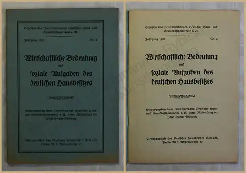 Wirtschaftliche Bedeutung & soziale Aufgaben des deutschen Hausbesitzes 1936 xy