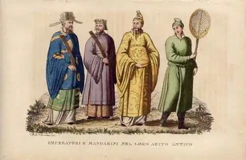 Kupferstich Kaiser & Mandarine China Peking um 1825 Bernieri handkoloriert xz