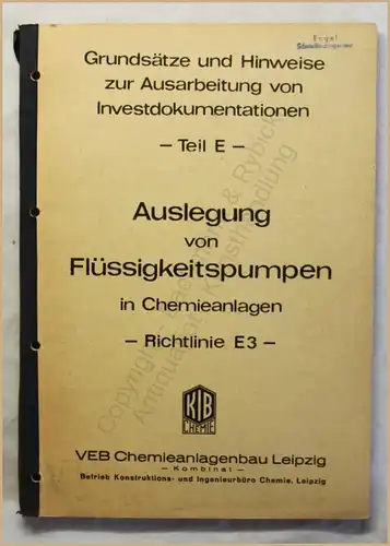 Hilsebein Auslegung von Flüssigkeitspumpen in Chemieanlagen 1970 Technik xy