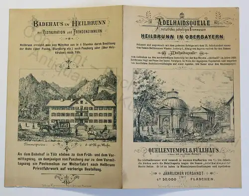 Orig Prospekt Reklame Adelhaidsquelle Heilbrunn Oberbayern um 1880 Mineralwasser