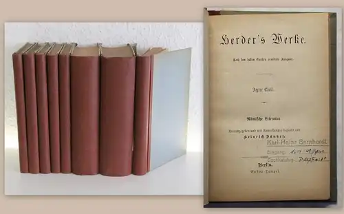 Herder's Werke 8.-15. Teil in 8 Bänden um 1875 Weltliteratur Klassiker xz