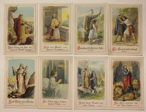 8 Karten mit christlichen Sprüchen und chromolithographischen Abbildungen sf