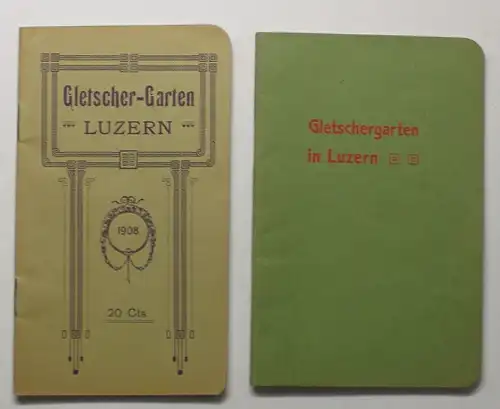 2 Orig. Prospekte Gletschergarten in Luzern 1908 & 1927 Schweiz Ortskunde sf