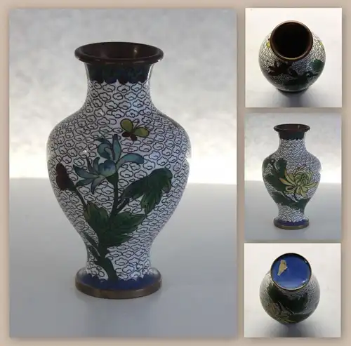 Cloissoné Emaille Vase Blumenvase Jugendstil Art Deco ca. 11x6 cm Metalvase xz