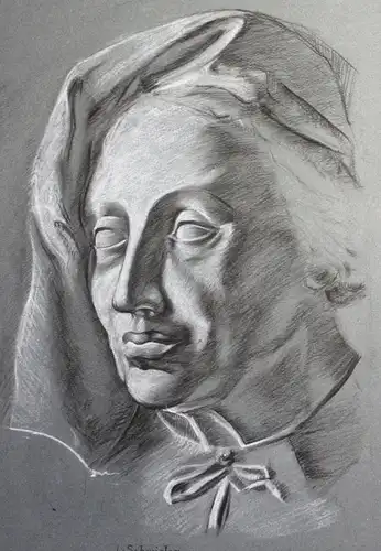Schmirler Kreidezeichnung Porträt einer Frau um 1930 Studienarbeit Loket xz