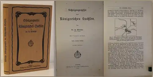 Münsche Schulgeographie des Königreiches Sachsen 1912 Landeskunde Ortskunde  xz