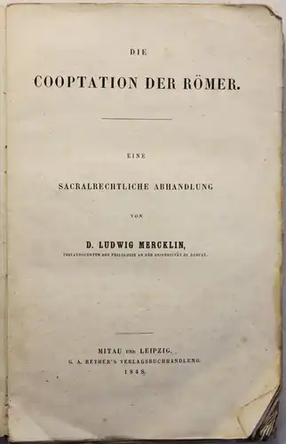 Mercklin Die Cooperation der Römer Sacralrechtliche Abhandlung 1848 Geschichte