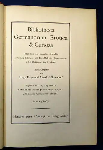 Hayn Bibliotheca Germanorum Erotica & Curiosa 1912 8 Bde.+ Register 1990 js