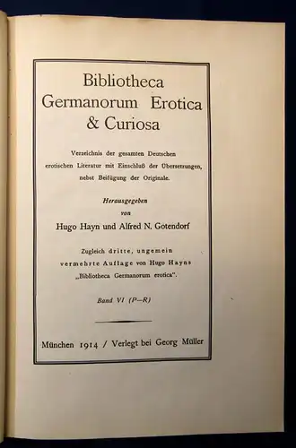 Hayn Bibliotheca Germanorum Erotica & Curiosa 1912 8 Bde.+ Register 1990 js