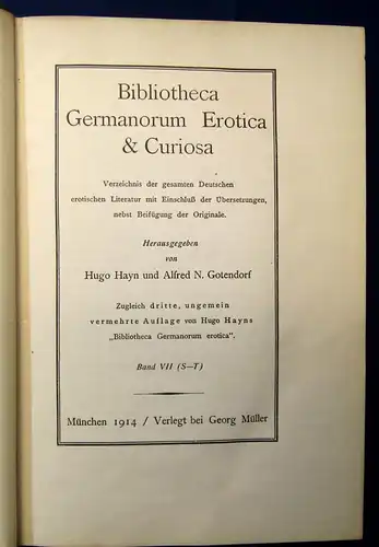 Hayn Bibliotheca Germanorum Erotica & Curiosa 1912 8 Bde.+ Register 1990 js