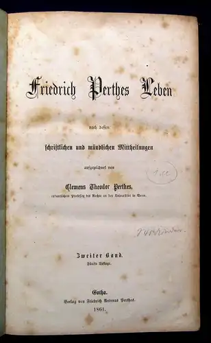 Perthes, Friedrich Perthes Leben 1861 in 3 Bänden 1 gest. Porträt von Perthes js