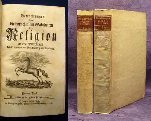 Jerusalem, Johann Friedrich Wilhelm Betrachtungen der Religion 2 Bde. 1776 js