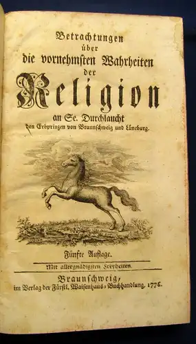 Jerusalem, Johann Friedrich Wilhelm Betrachtungen der Religion 2 Bde. 1776 js