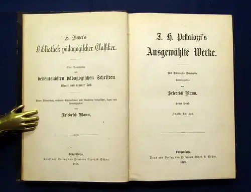 Mann Pestalozzi´s ausgewählte Werke Bd.1-4 komplett 1878 Belletristik Lyrik mb