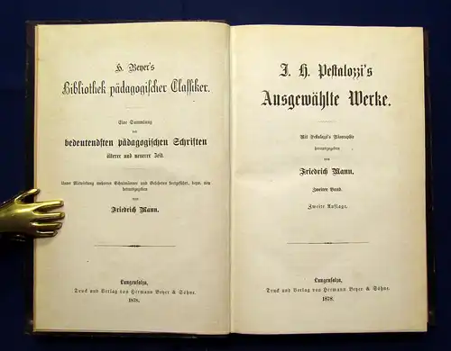 Mann Pestalozzi´s ausgewählte Werke Bd.1-4 komplett 1878 Belletristik Lyrik mb