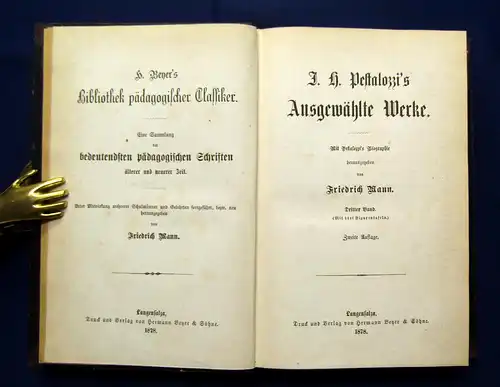 Mann Pestalozzi´s ausgewählte Werke Bd.1-4 komplett 1878 Belletristik Lyrik mb