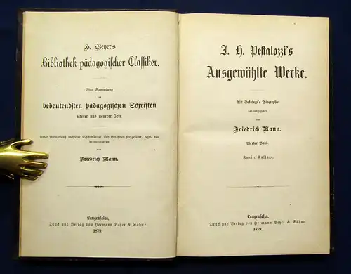 Mann Pestalozzi´s ausgewählte Werke Bd.1-4 komplett 1878 Belletristik Lyrik mb