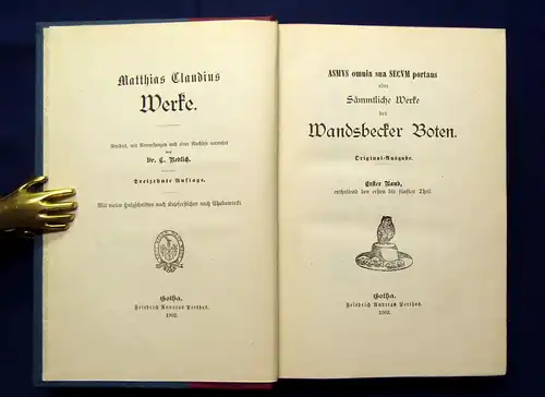 Claudius Sämmtliche Werke des Wandsbecker Boten 1902 2 Bde Belletristik mb