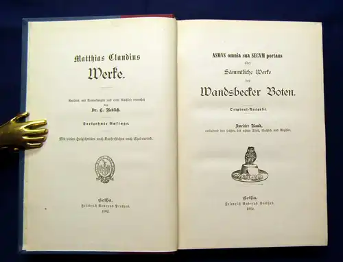 Claudius Sämmtliche Werke des Wandsbecker Boten 1902 2 Bde Belletristik mb