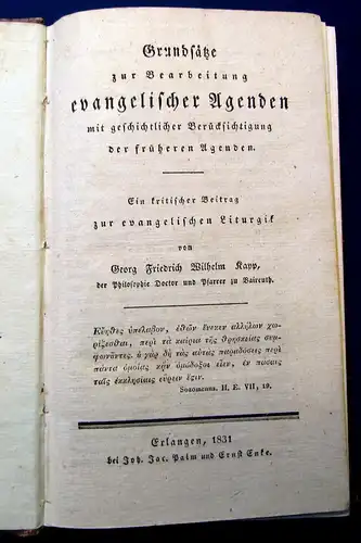 Kapp Grundsätze zur Bearbeitung evangelischer Agenden 1831 Theologie Kirche mb