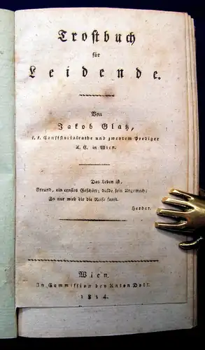 Glatz Trostbuch für Leidende 1814 Belletristik Literatur Lyrik mb