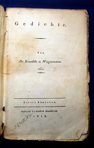 Wagenmann Gedichte 1813 Belletristik Literatur Lyrik Prosa selten mb