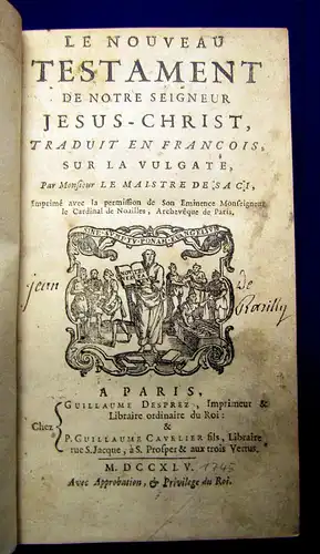 De Saci LE NOUVEAU TESTAMENT DE NOTRE SEIGNEUR JESUS CHRIST 1745 mb