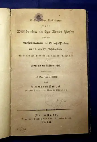 Lukasiewitsch Geschichtl. Nachrichten über die Dissidenten der Stadt Posen 1843