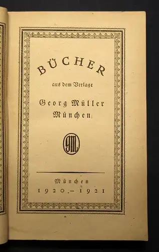 Bücher aus dem Verlage Georg Müller 1920-1921 Verzeichnis Lieferanten js