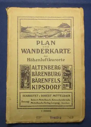Mittelbach Wanderkarte der Höhenluftkurorte Altenberg,Kipsdorf um 1915 Guide js