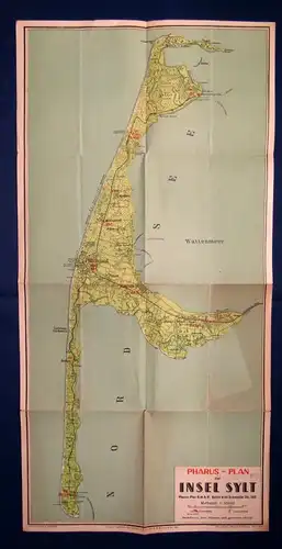 Pharus- Plan der Insel Sylt Maßstab 1:65000 koloriert 61x30  um 1930 Guide js