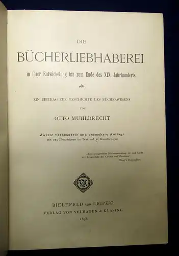 Mühlbrecht Die Bücherliebhaber bis Ende des XIX. Jahrhunderts  1898 213. Illustr