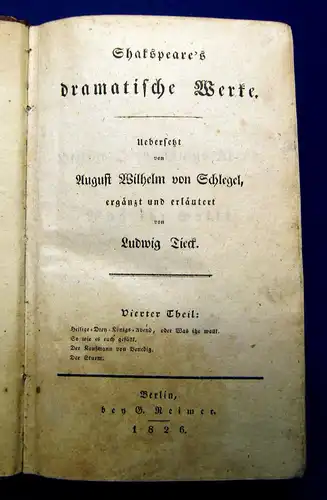 Shakespeare, Schlegel, Tieck Dramatische Werke 1826 Belletrisik Geschichte mb