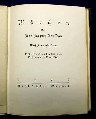 Lorme Märchen von Jean Jacques Rousseau 1920 Literatur mit 4 Kupfern der Zeit mb