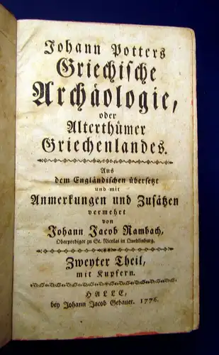 Potter Griechische Archäologie oder Alterthümer Griechenland 2.Theil ap.v.3 js