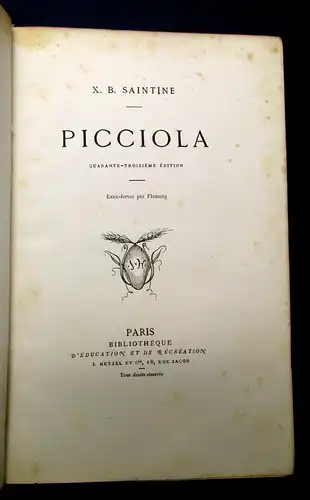 Saintine Picciola Quarante- Troisieme Edition um 1880 Erzählungen js