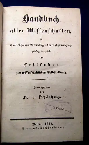 Schönholz Handbuch aller Wissenschaften Wesen, Entwicklung 1839 Philologie js