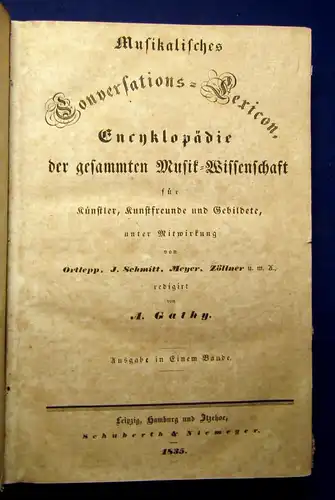 Zöllner Musikalisches Conversations Lexikon Encyklopädie 1835 Wissenschaft js