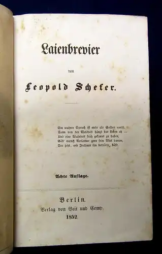 Leopold Schefer Laienbrevier 1852 Belletristik Lyrik Gedichte js