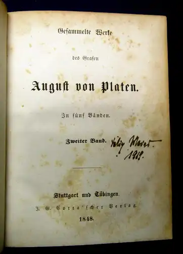Platen Gesammelte Werke des Grafen 5 Bde komplett 1848 Belletristik mb