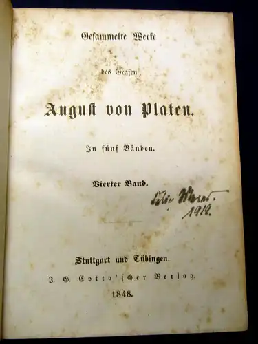 Platen Gesammelte Werke des Grafen 5 Bde komplett 1848 Belletristik mb